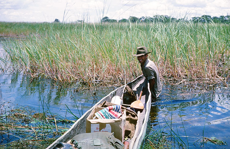 Author's good friend, Pete exploring the Okavango Swamp now known as the Okavango Delta.